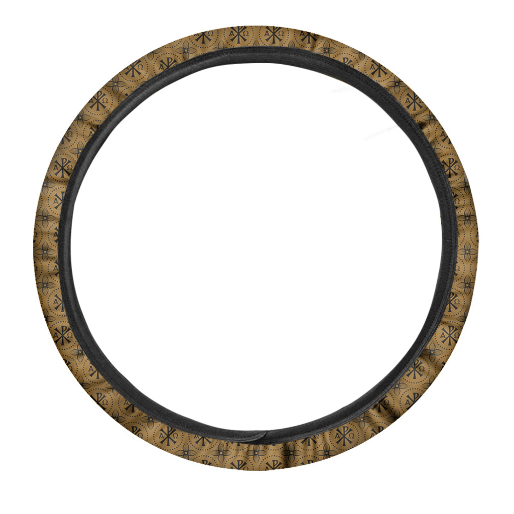 Gold And Black Orthodox Pattern Print Car Steering Wheel Cover