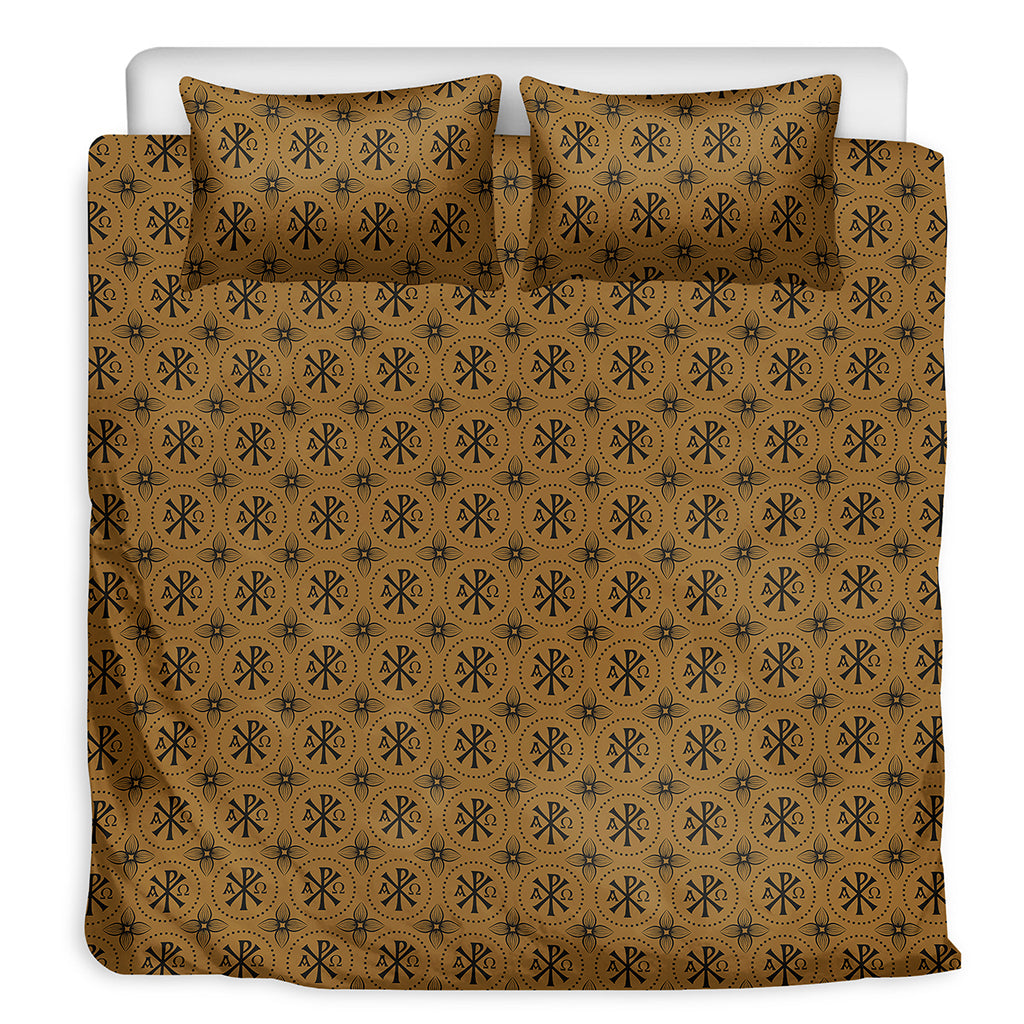 Gold And Black Orthodox Pattern Print Duvet Cover Bedding Set