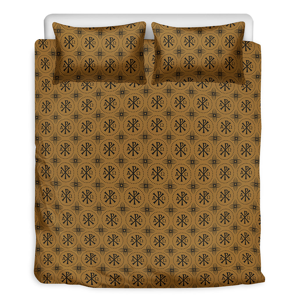 Gold And Black Orthodox Pattern Print Duvet Cover Bedding Set