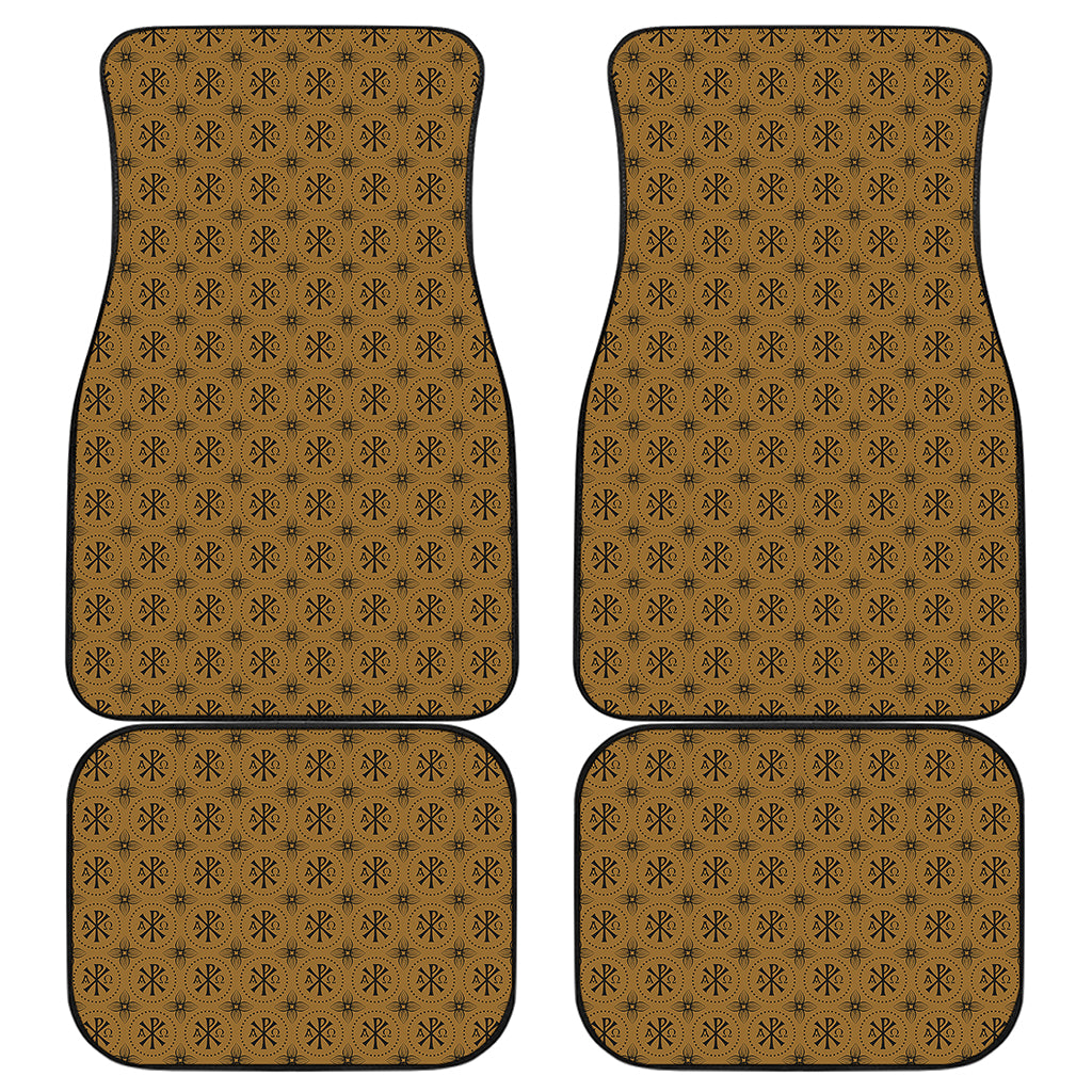 Gold And Black Orthodox Pattern Print Front and Back Car Floor Mats