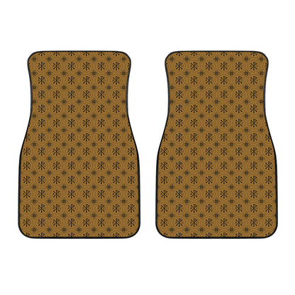 Gold And Black Orthodox Pattern Print Front Car Floor Mats