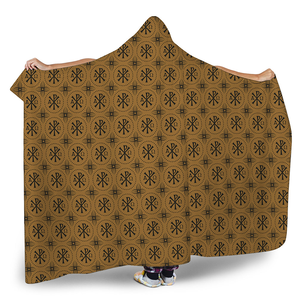 Gold And Black Orthodox Pattern Print Hooded Blanket
