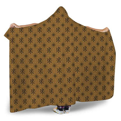 Gold And Black Orthodox Pattern Print Hooded Blanket