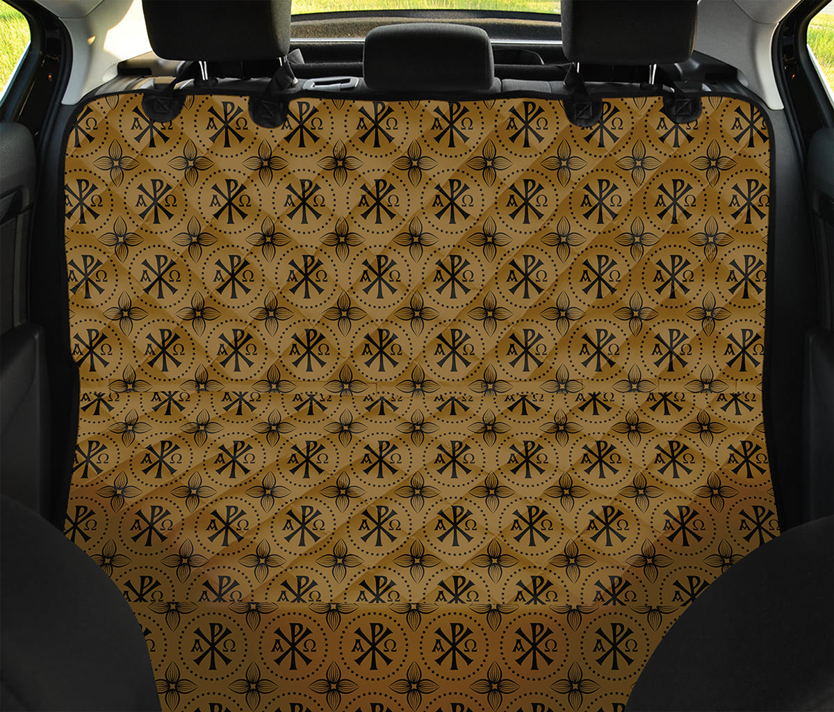 Gold And Black Orthodox Pattern Print Pet Car Back Seat Cover
