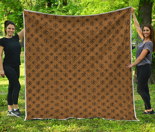 Gold And Black Orthodox Pattern Print Quilt