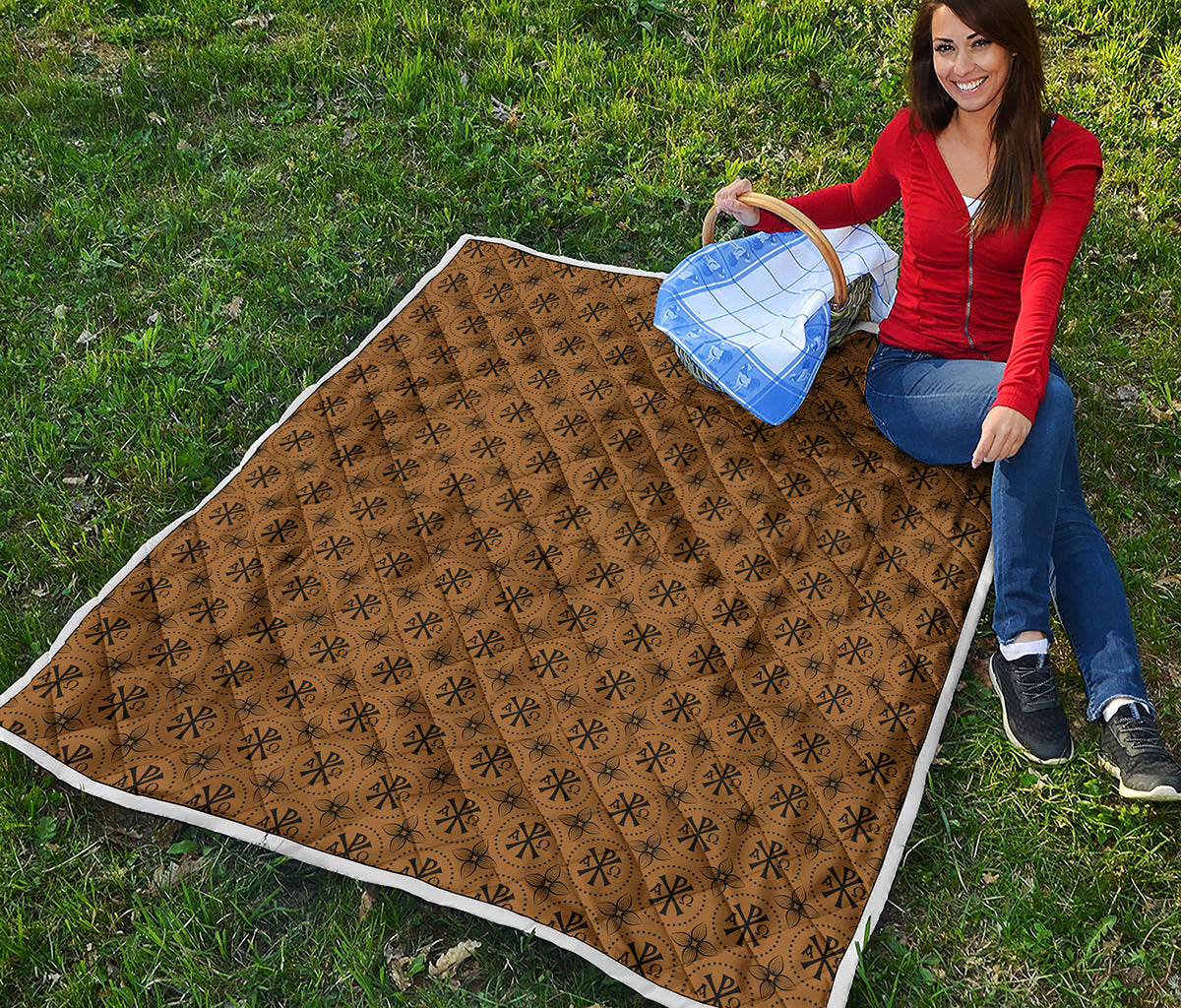 Gold And Black Orthodox Pattern Print Quilt