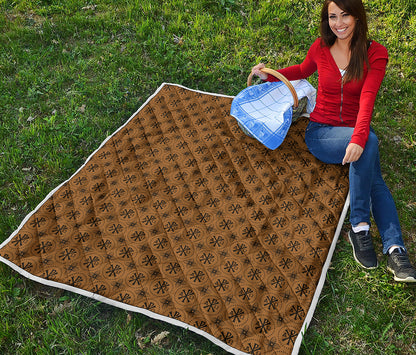 Gold And Black Orthodox Pattern Print Quilt