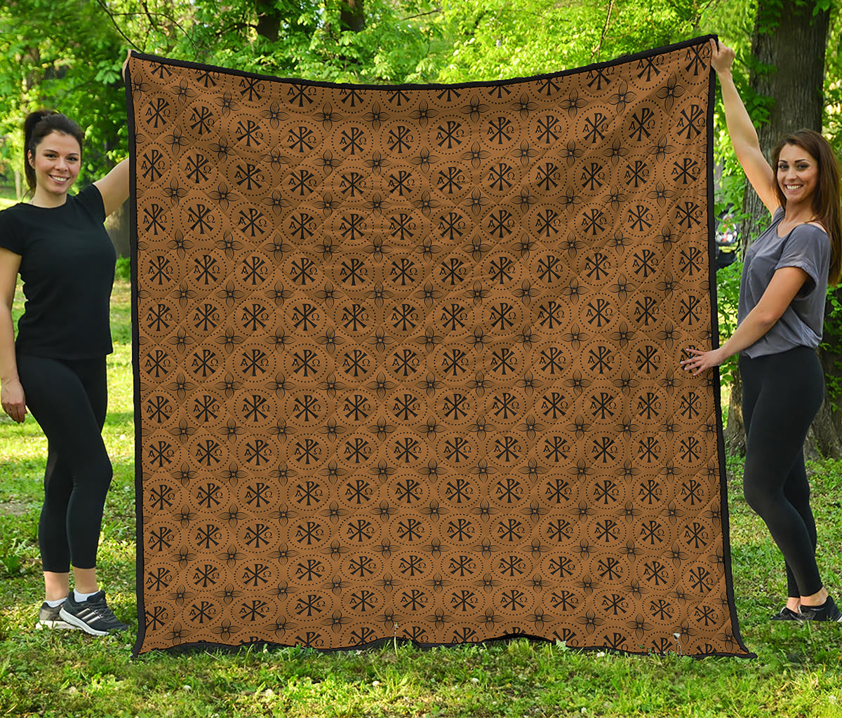 Gold And Black Orthodox Pattern Print Quilt