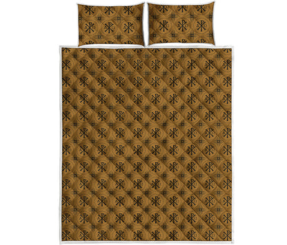 Gold And Black Orthodox Pattern Print Quilt Bed Set