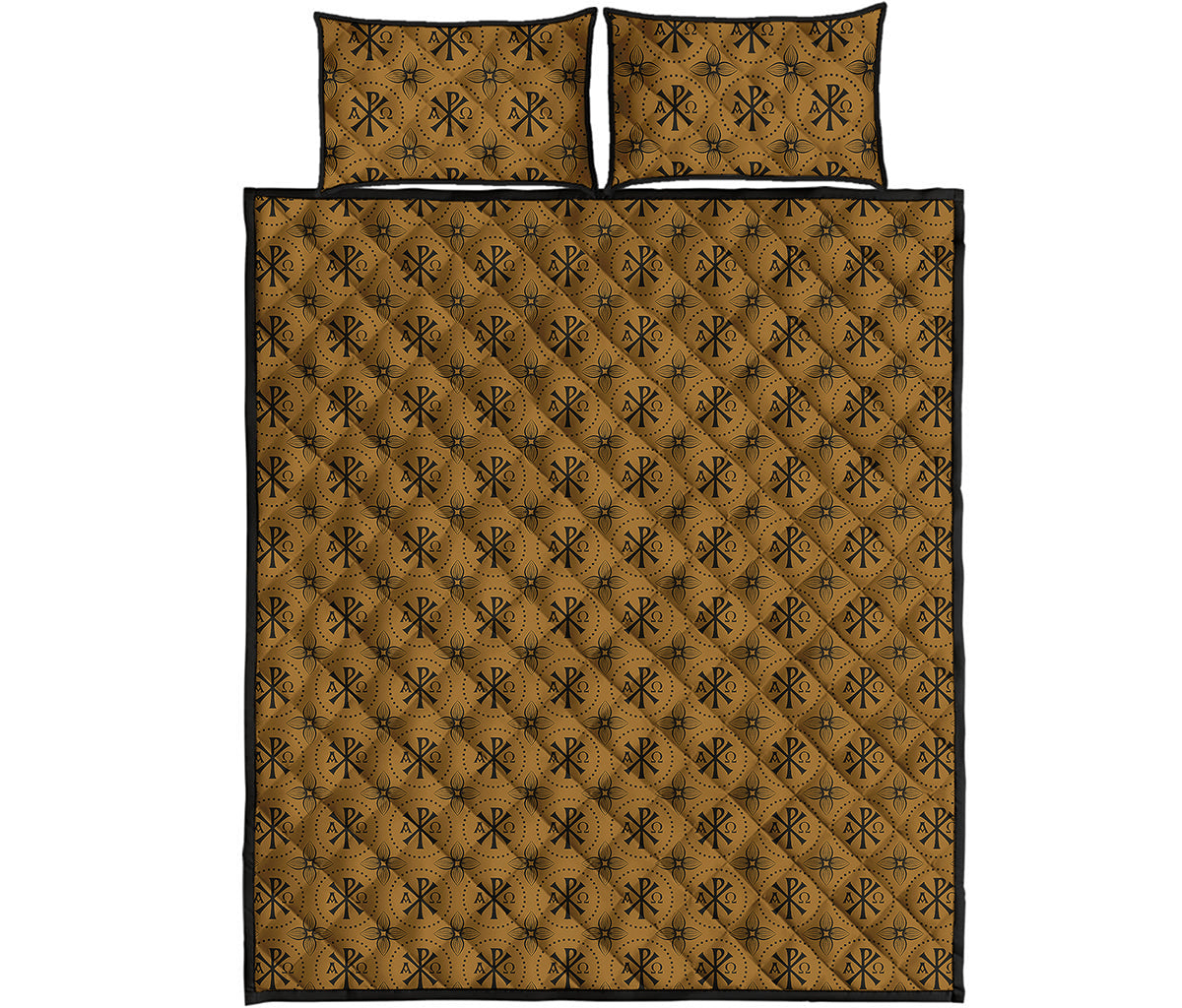 Gold And Black Orthodox Pattern Print Quilt Bed Set
