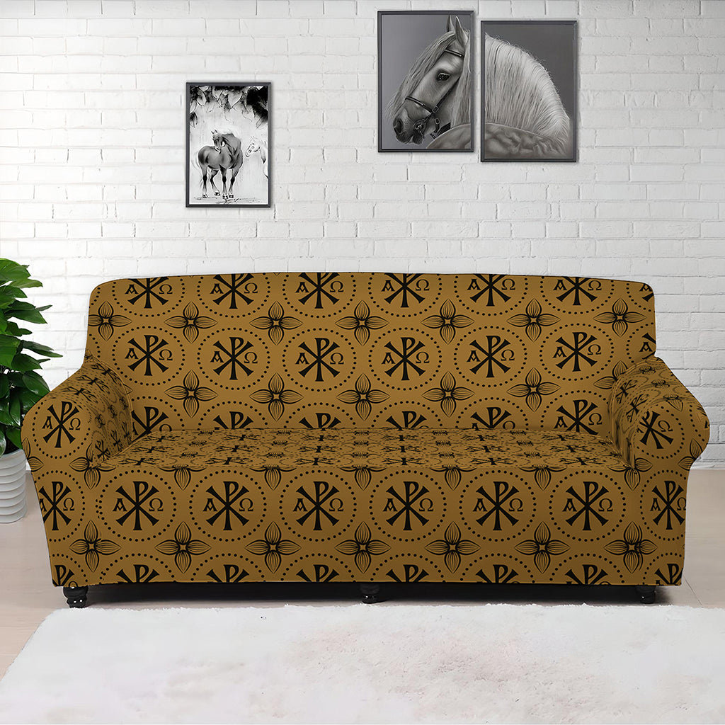 Gold And Black Orthodox Pattern Print Sofa Cover