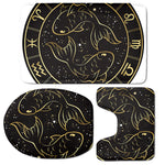 Gold And Black Pisces Sign Print 3 Piece Bath Mat Set