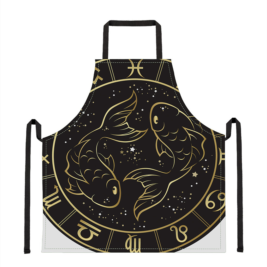 Gold And Black Pisces Sign Print Apron
