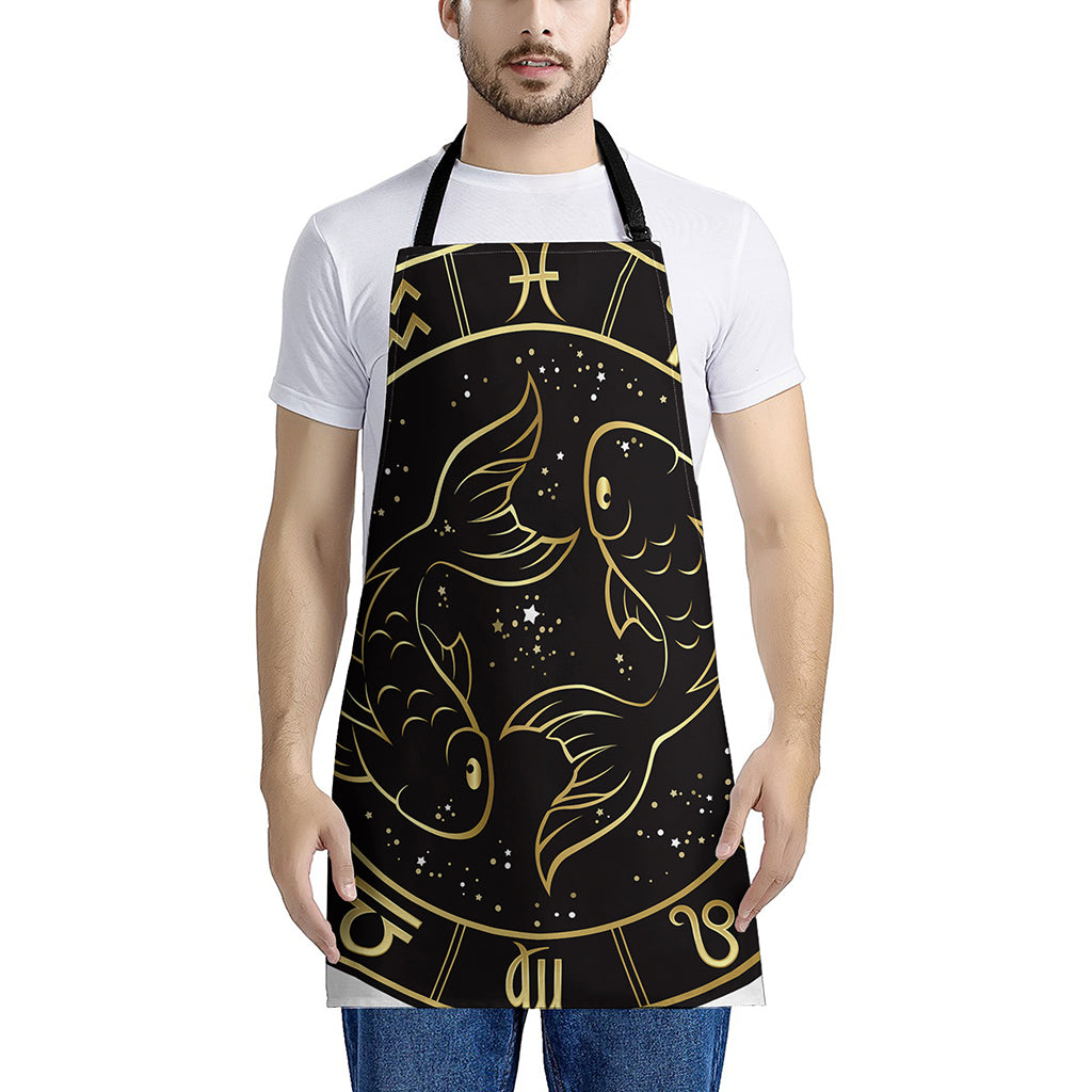 Gold And Black Pisces Sign Print Apron