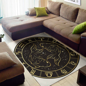 Gold And Black Pisces Sign Print Area Rug