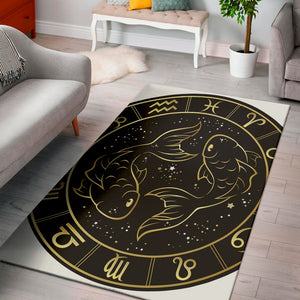 Gold And Black Pisces Sign Print Area Rug