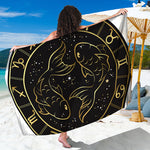 Gold And Black Pisces Sign Print Beach Sarong Wrap