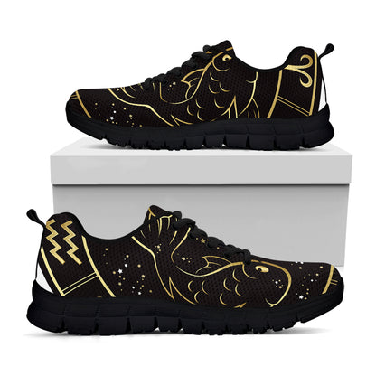 Gold And Black Pisces Sign Print Black Sneakers