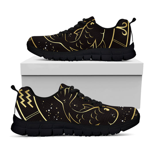 Gold And Black Pisces Sign Print Black Sneakers