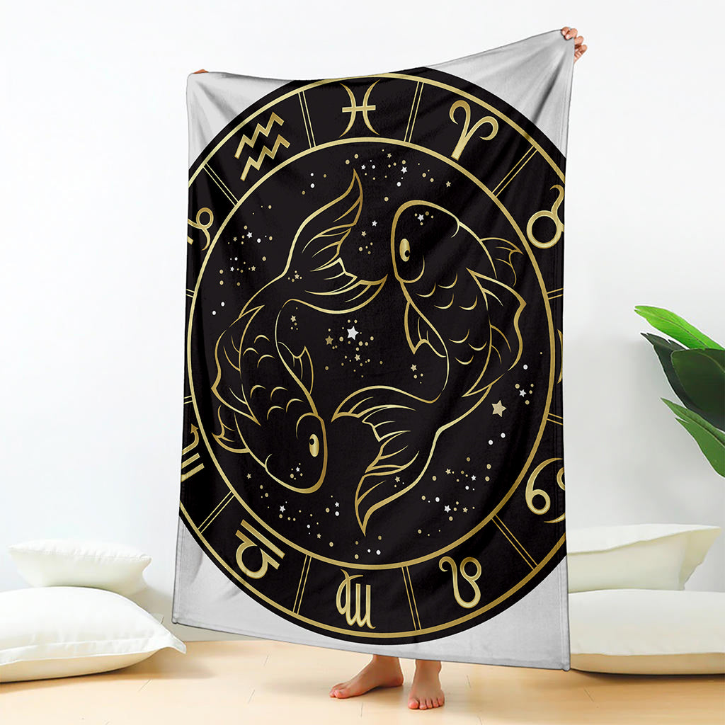 Gold And Black Pisces Sign Print Blanket