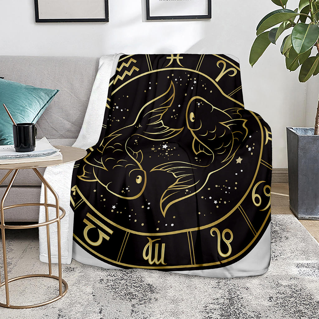 Gold And Black Pisces Sign Print Blanket