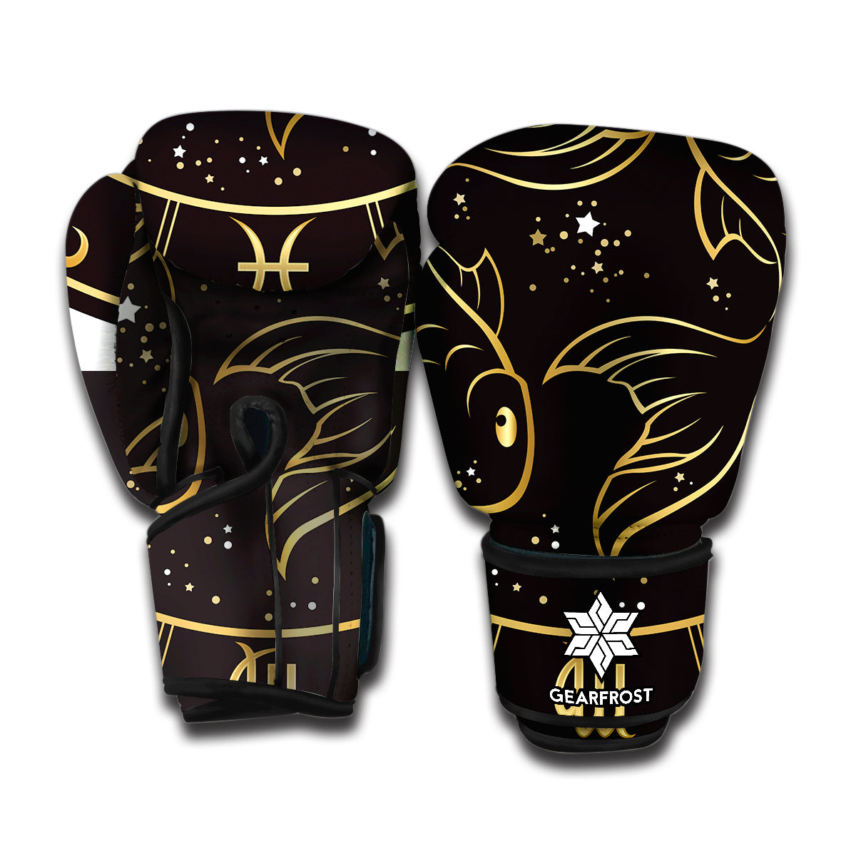 Gold And Black Pisces Sign Print Boxing Gloves