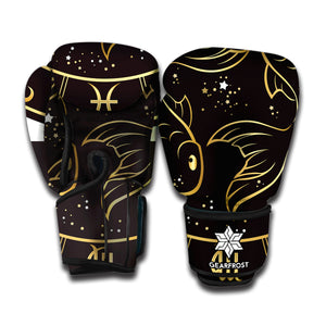 Gold And Black Pisces Sign Print Boxing Gloves