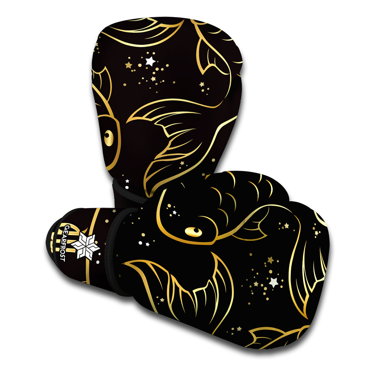 Gold And Black Pisces Sign Print Boxing Gloves