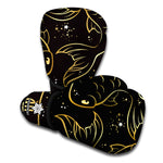 Gold And Black Pisces Sign Print Boxing Gloves