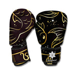 Gold And Black Pisces Sign Print Boxing Gloves