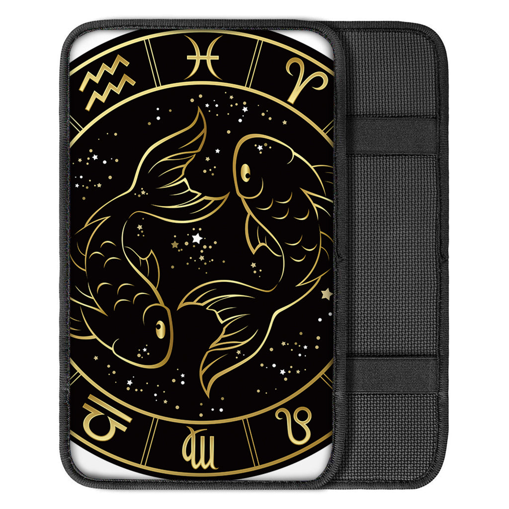 Gold And Black Pisces Sign Print Car Center Console Cover