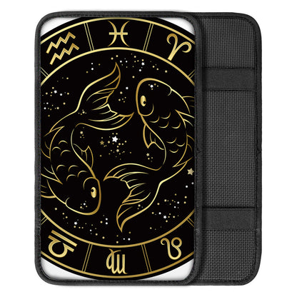 Gold And Black Pisces Sign Print Car Center Console Cover