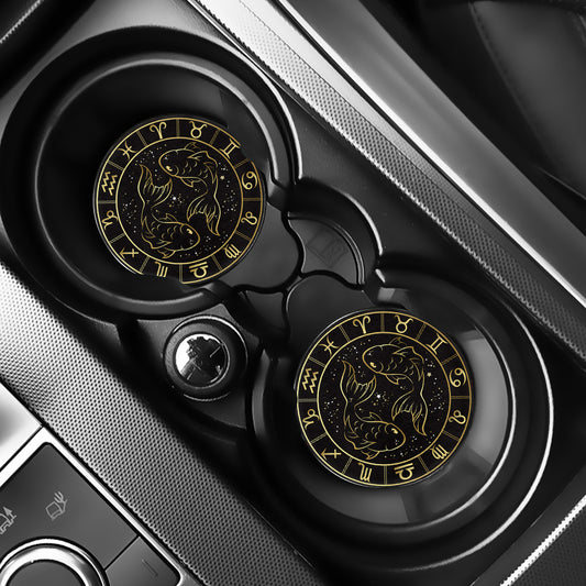 Gold And Black Pisces Sign Print Car Coasters