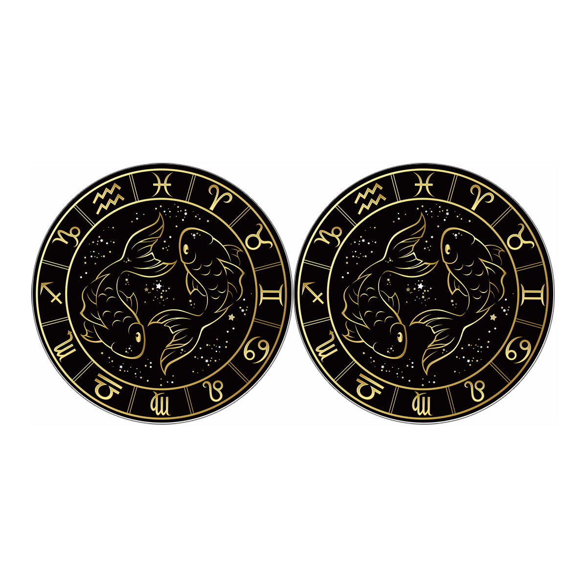 Gold And Black Pisces Sign Print Car Coasters
