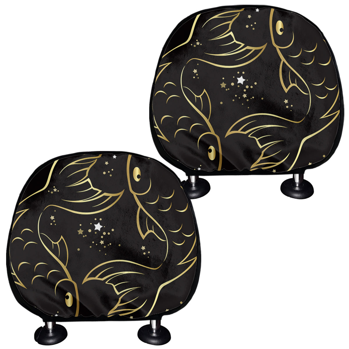 Gold And Black Pisces Sign Print Car Headrest Covers