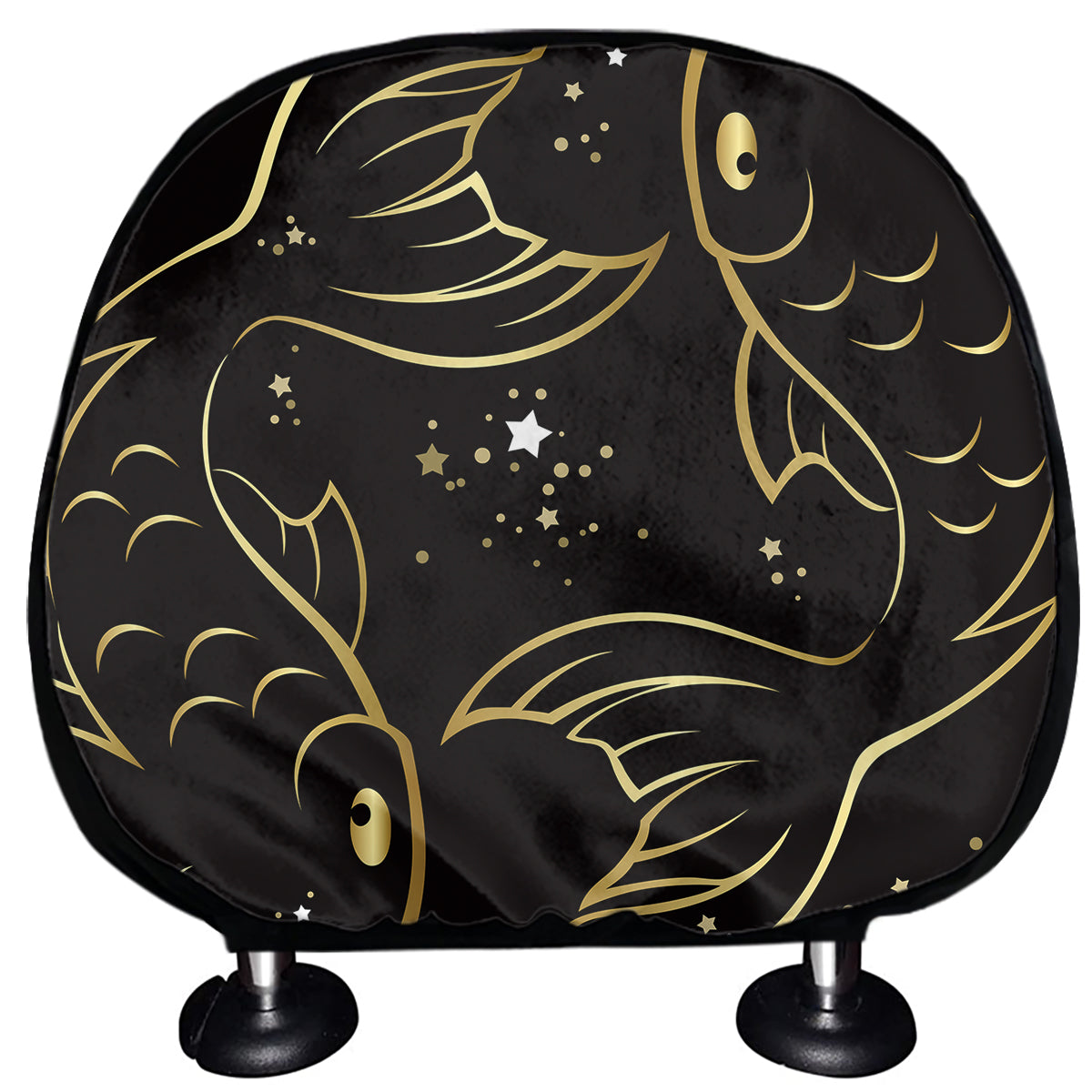 Gold And Black Pisces Sign Print Car Headrest Covers