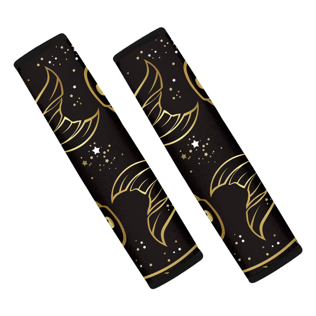 Gold And Black Pisces Sign Print Car Seat Belt Covers