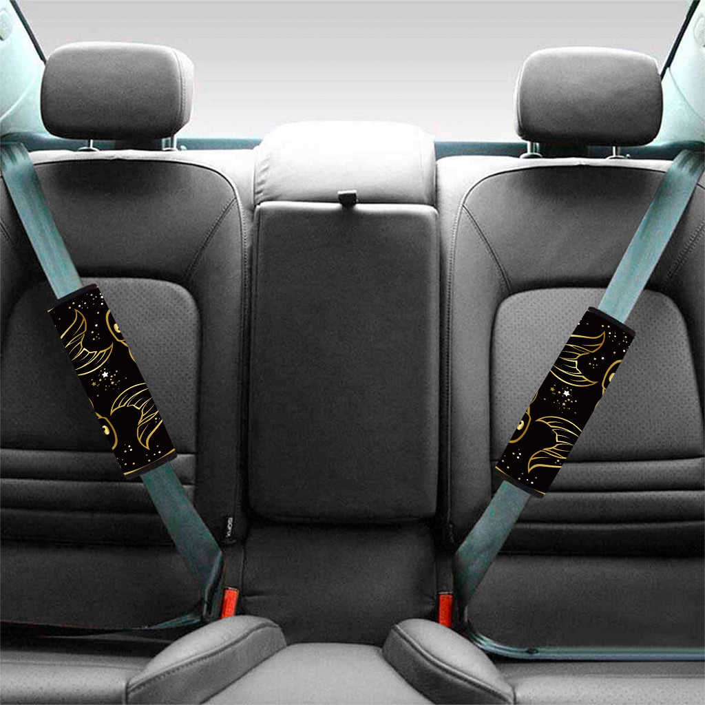 Gold And Black Pisces Sign Print Car Seat Belt Covers