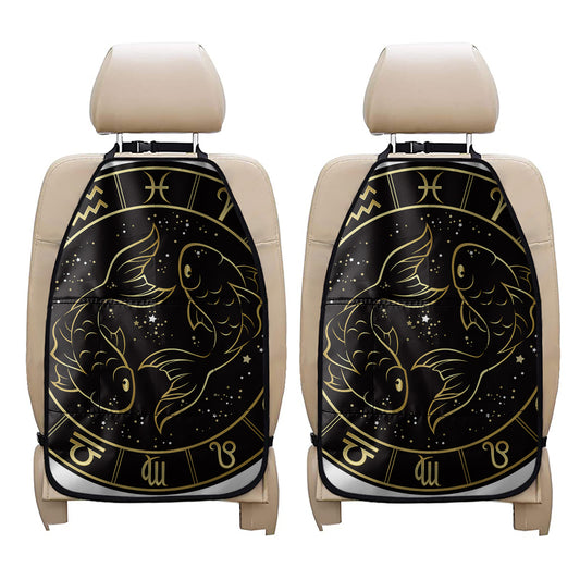 Gold And Black Pisces Sign Print Car Seat Organizers