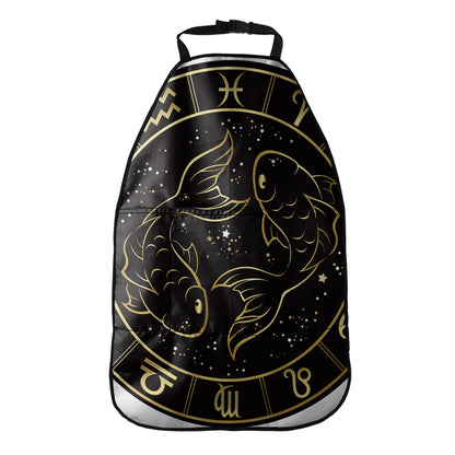 Gold And Black Pisces Sign Print Car Seat Organizers