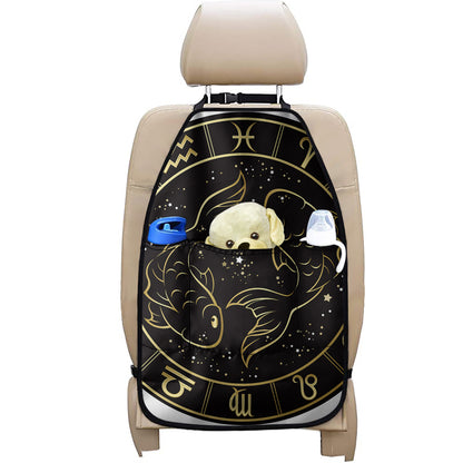 Gold And Black Pisces Sign Print Car Seat Organizers