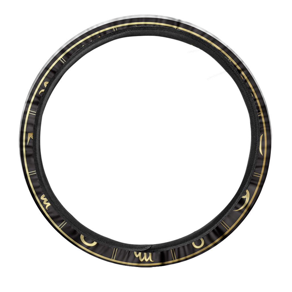 Gold And Black Pisces Sign Print Car Steering Wheel Cover