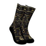 Gold And Black Pisces Sign Print Crew Socks
