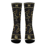 Gold And Black Pisces Sign Print Crew Socks