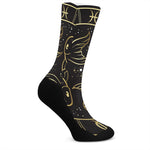 Gold And Black Pisces Sign Print Crew Socks