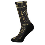 Gold And Black Pisces Sign Print Crew Socks