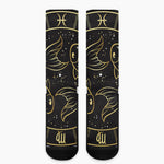 Gold And Black Pisces Sign Print Crew Socks