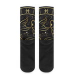 Gold And Black Pisces Sign Print Crew Socks