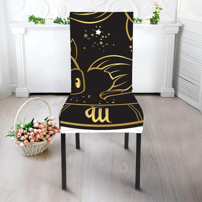 Gold And Black Pisces Sign Print Dining Chair Slipcover
