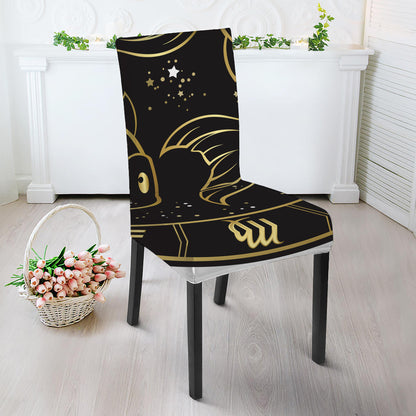 Gold And Black Pisces Sign Print Dining Chair Slipcover